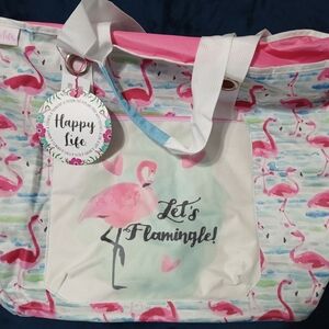 Pink Flamingo Print Tote Bag